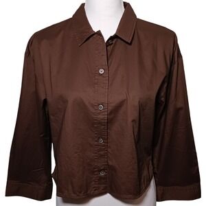 NWT EVERLANE The Woven PJ Top XXS Boxy Shirt Chestnut Brown Cotton Oversized